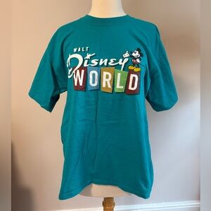Vintage Walt Disney World Mickey Mouse Teal Blue Short Sleeve Shirt | Size M